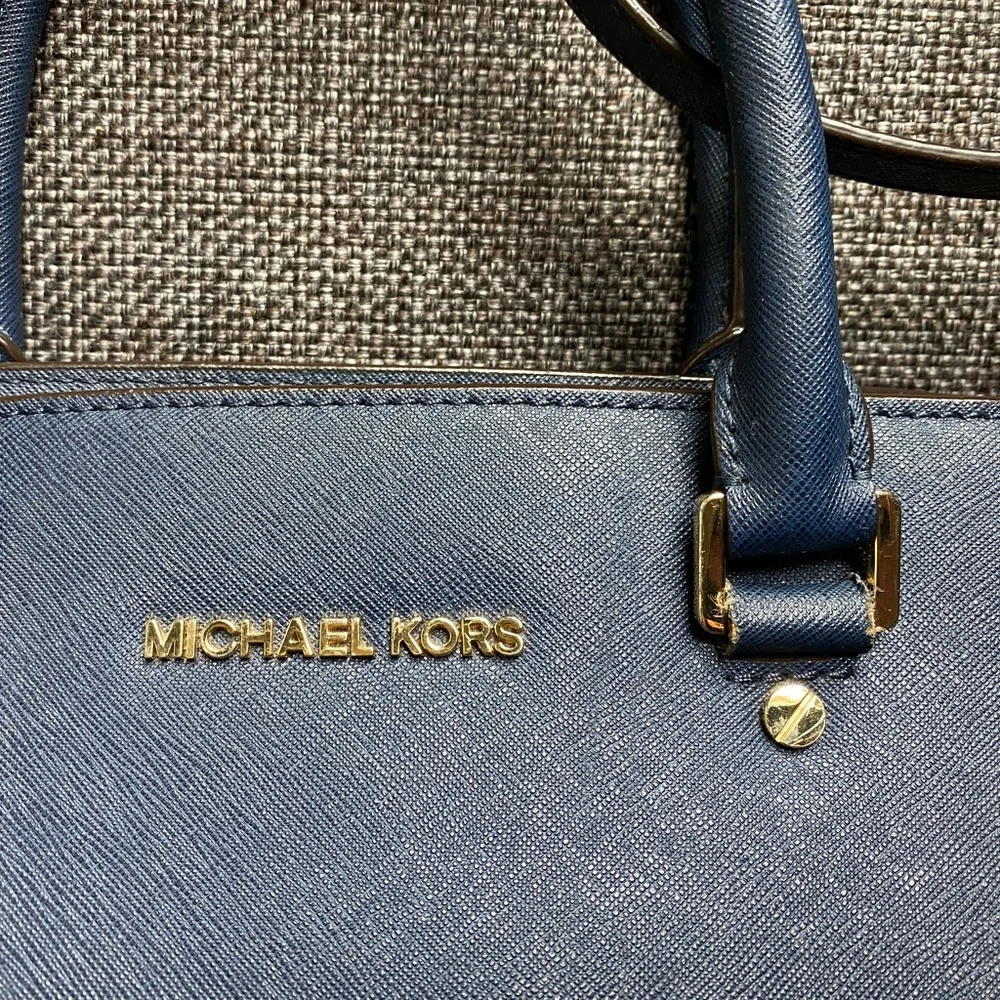 Michael Kors Selma Saffiano Leather Satchel Blue Bag Large Tote Bag & Dust Bag